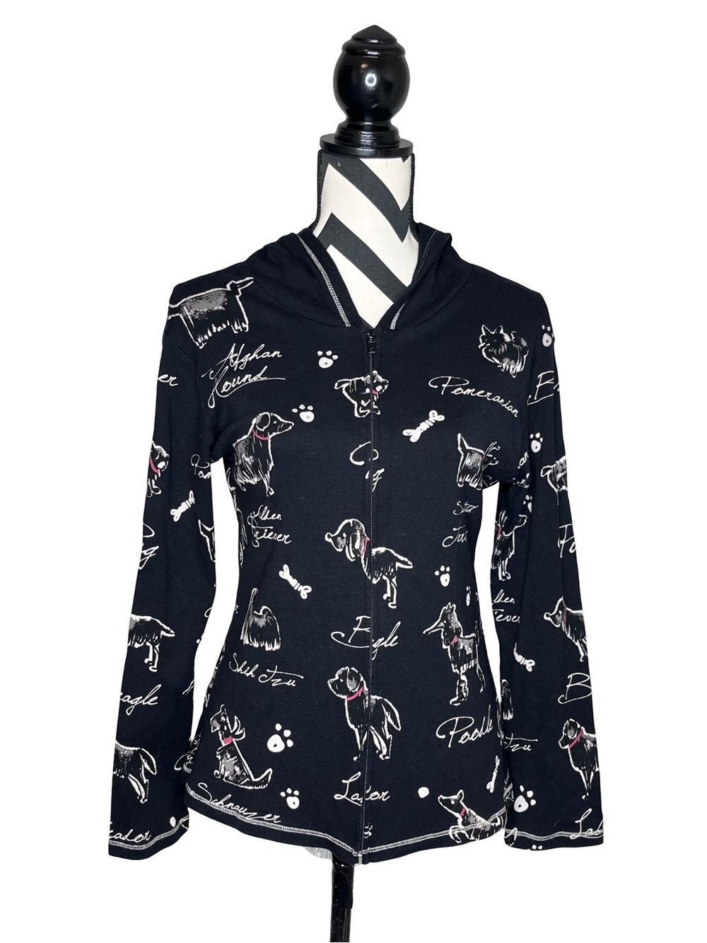 Vintage Jess & Jane Y2K Dog Doodle Cotton Full-Zip Hoodie Sweater Sz S